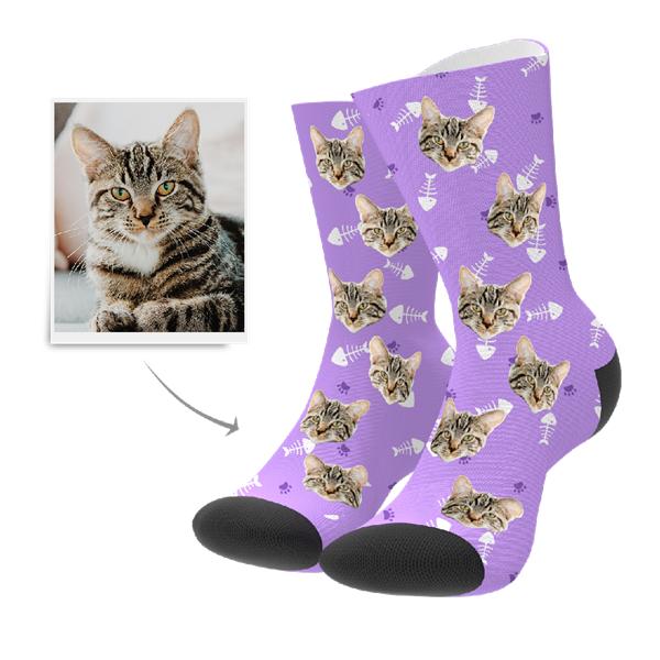 Custom Cat Face Socks, Personalized Photo Socks for Pet Lover